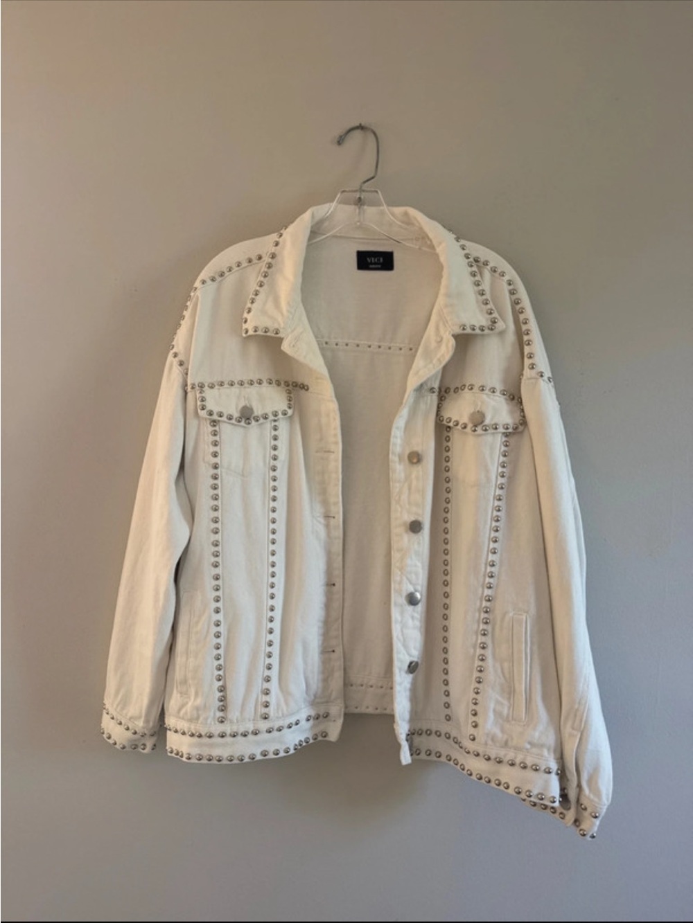 VICI White Studded Denim Trucker Jacket